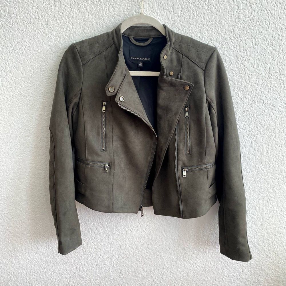~~~SOLD~~~ Banana Republic Olive Vegan Suede Moto Jacket XS